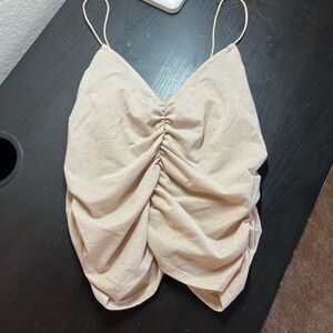Shimmer Ruched Spaghetti Strap Cami Top - Cream